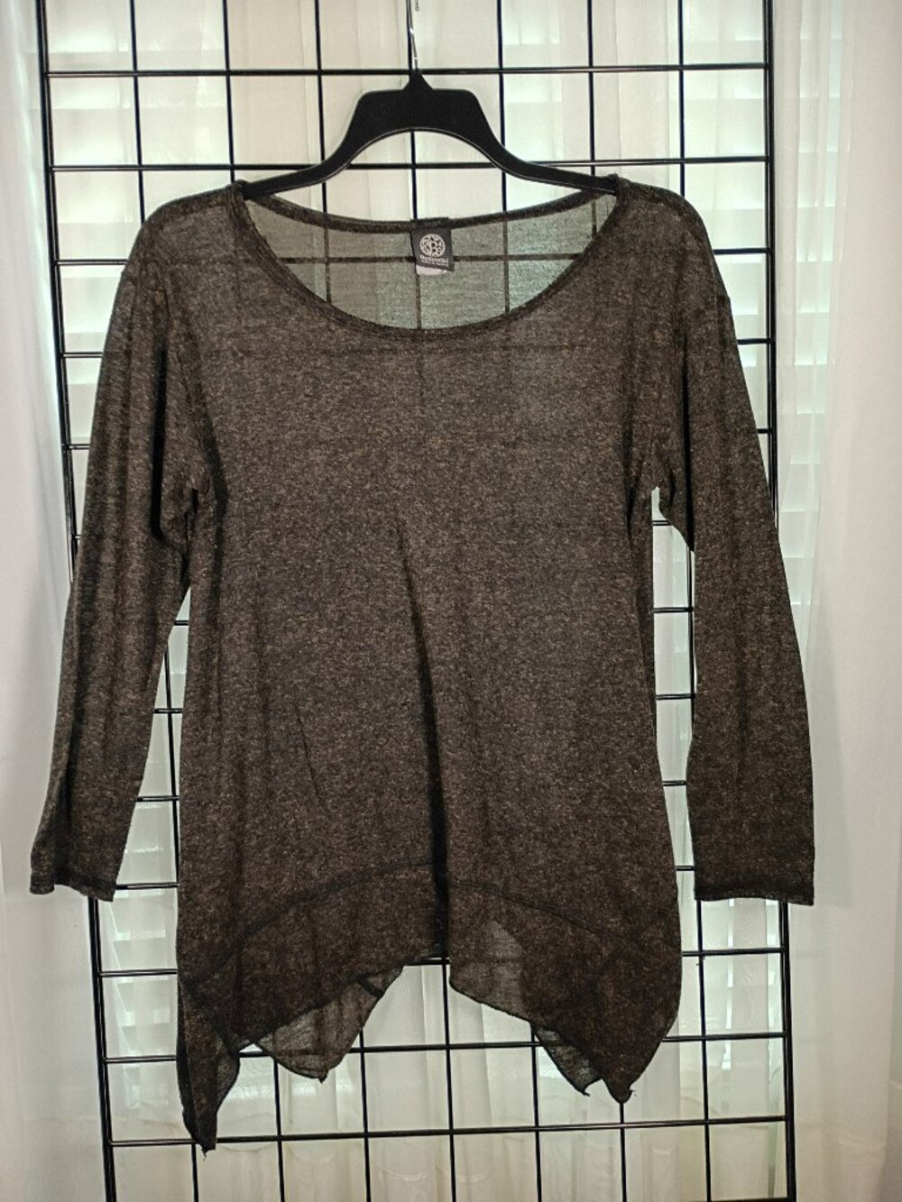 Bobeau Heather Gray Handkerchief Hem Knit Top Boho Tunic Women's Size L